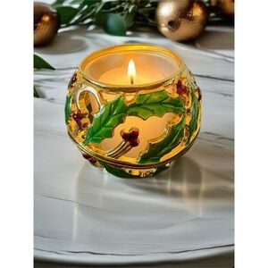 Lenox Holiday Gold Candle Votive Holder Holly Berries And Leaves New in Box